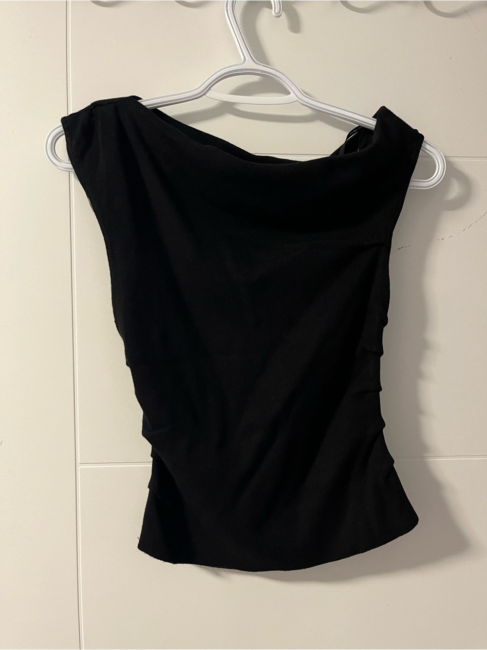 Sleeveless Black Draped Neck Tank Top